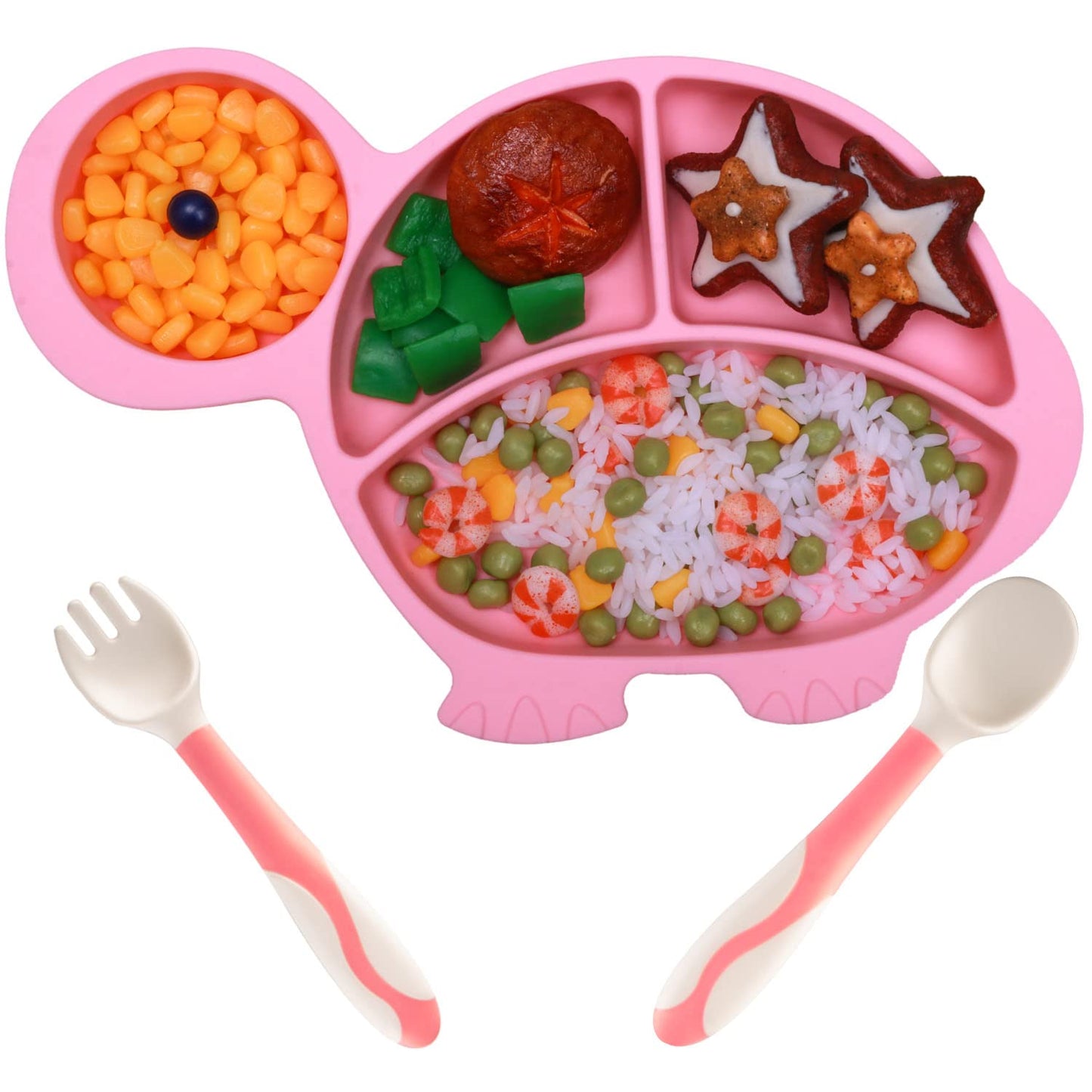 Silicone Suction Plates for Baby Toddler with Spoon Fork set Divided Dinosaurs Plates Self Feeding Training Baby Dinner Plate-Green Dinosaurs Plate Set