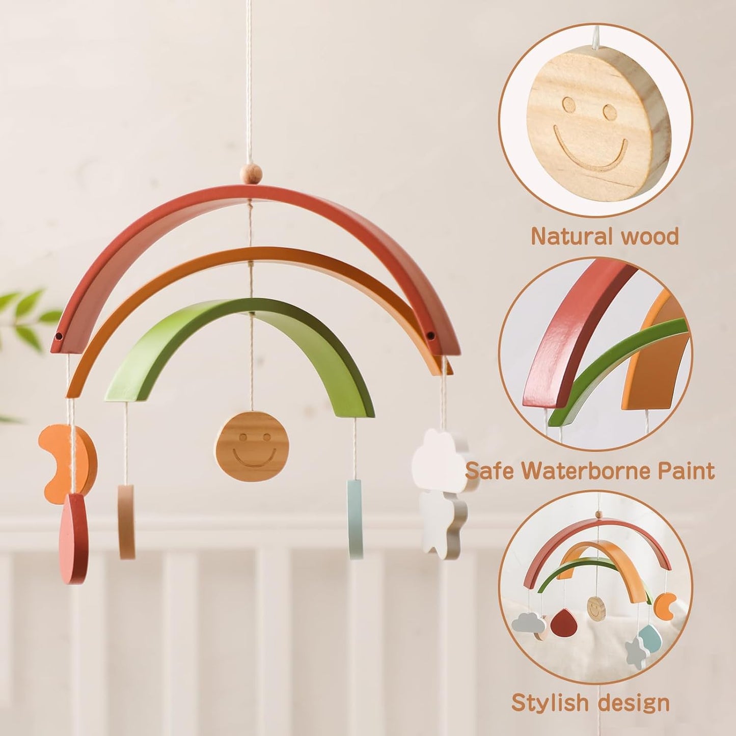 Wooden Crib Mobile Arm | Baby Crib Mobile Arm Wooden Holder | Rotatable Adjustable Anti Slip Attachment Clamp for Sturdy Mobile Hanger (Curved Arm)