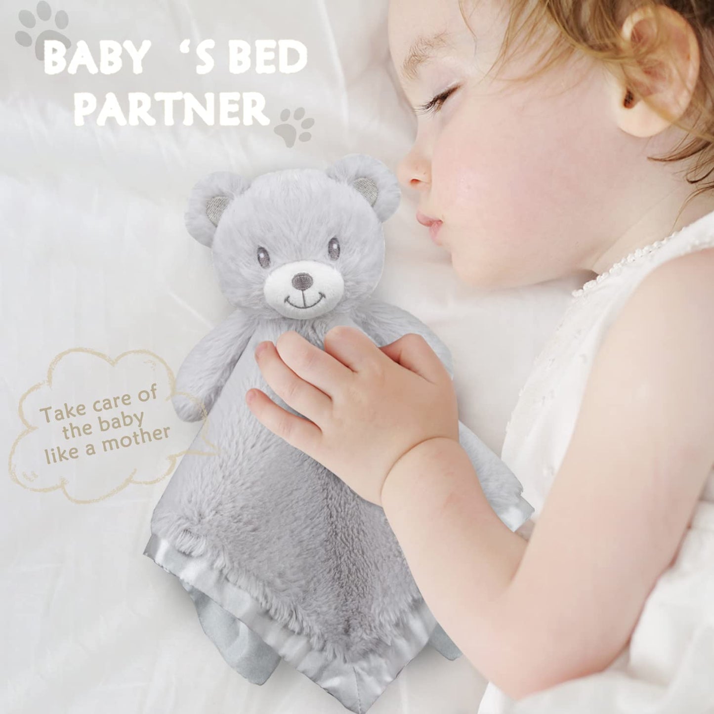 Bear Security Blanket Soft Baby Lovey Fluffy Blanket Unisex Lovie Snuggle Toy Baby Bear Stuffed Gift for Newborn, Boys and Girls, 13.5 Inch