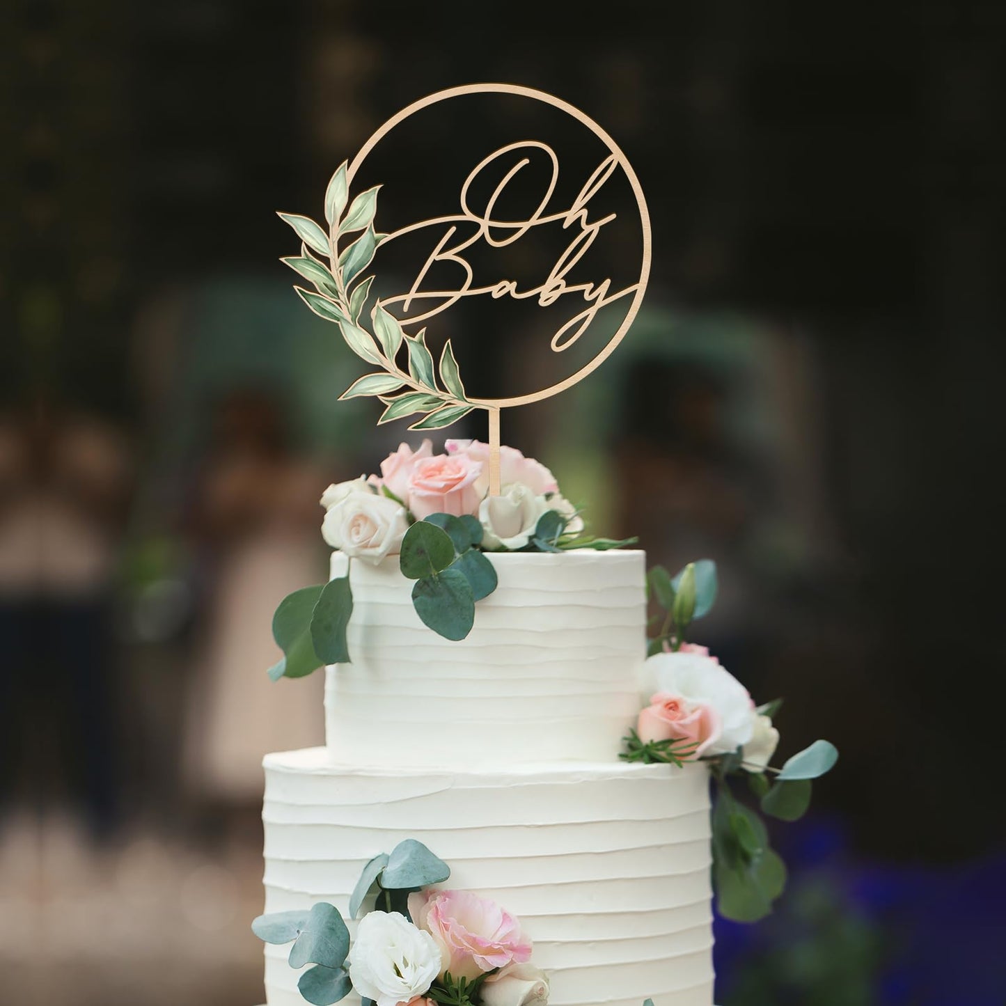 Oh Baby Cake Topper in Wood Greeny Baby Shower Cake Topper Decoration