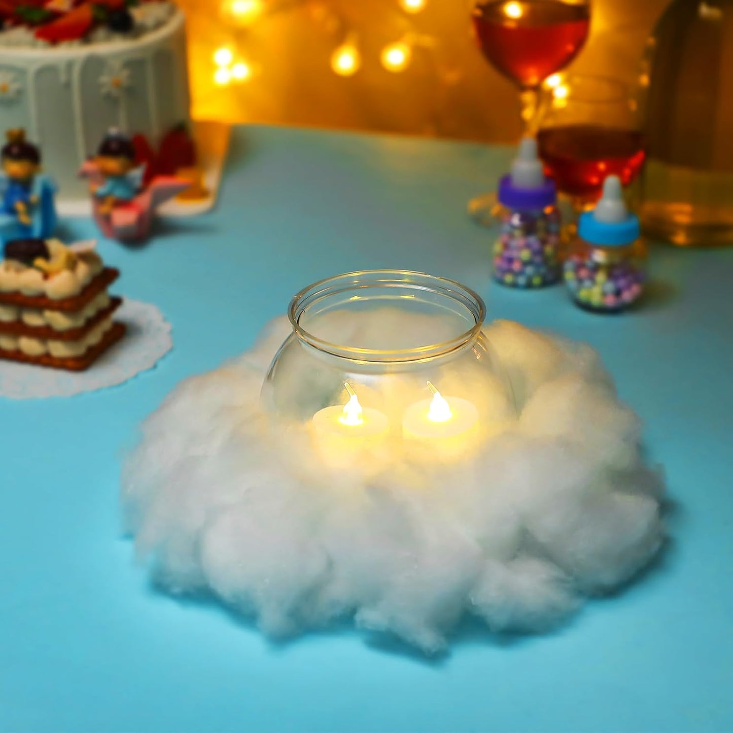 6 Set Cloud Baby Shower Party Table Centerpieces Cloud 30 oz Plastic Fish Bowls Cloud Candle LED with Hot Glue Gun for DIY Baby Shower Wedding Party Decorations Gifts
