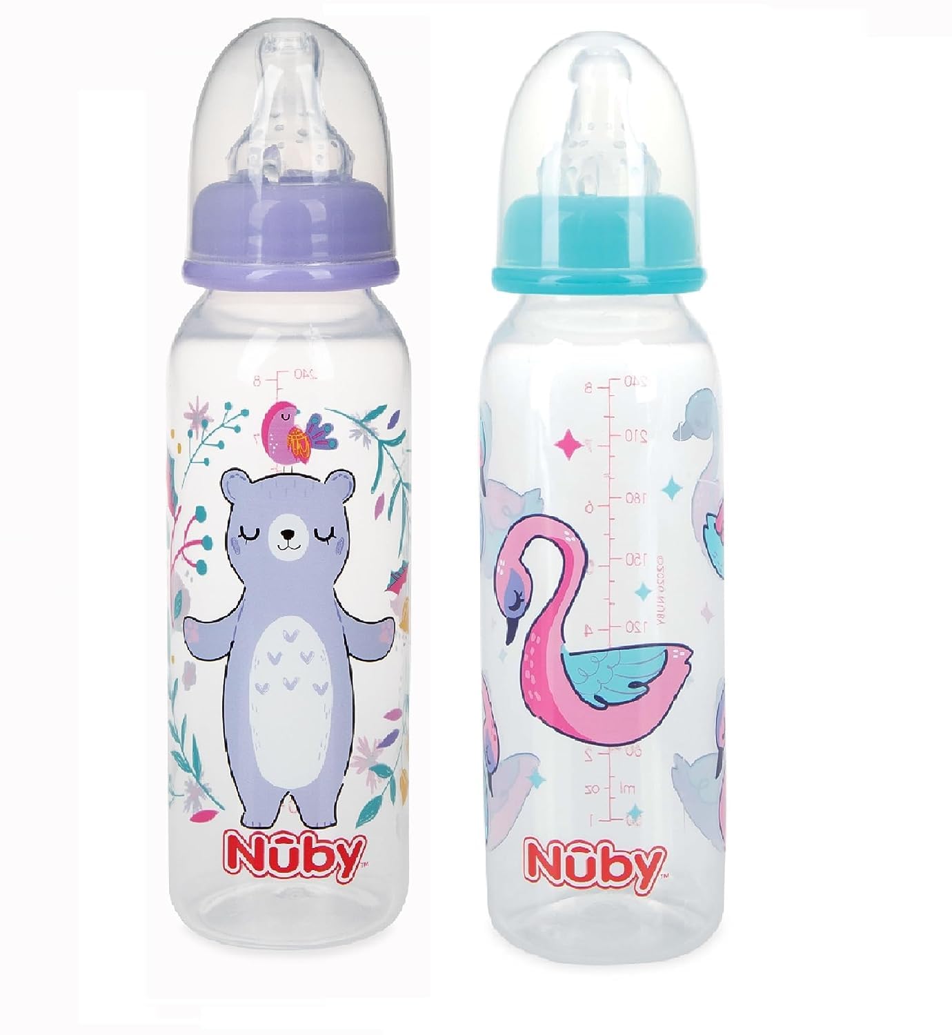 Nuby Printed Non Drip Standard Bottle, Colors May Vary, 2 Count