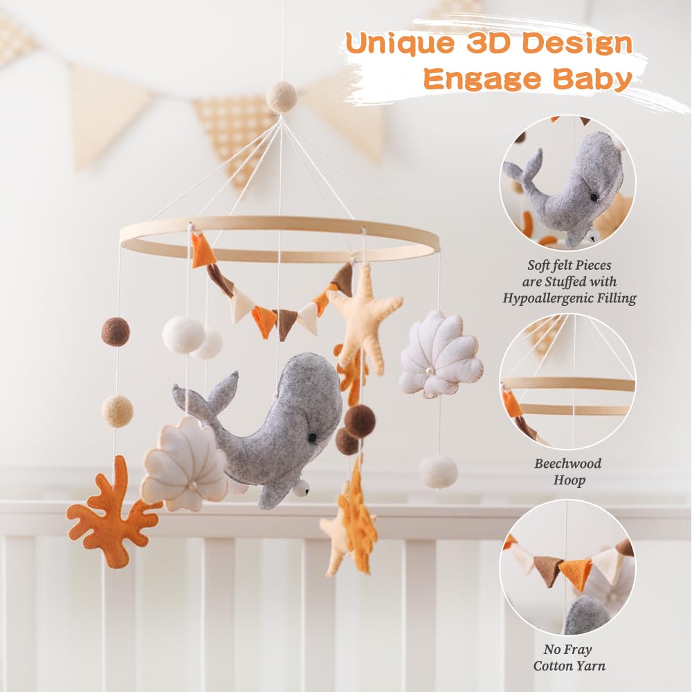 EERKEOD Baby Crib Mobile Bear Nursery Mobile for Boys Girls Teddy Velvet Mobile Nursery Decor for Infant Bedroom Hanging Baby Mobile for Bassinet Newborn Baby Gift(Brown Bear)