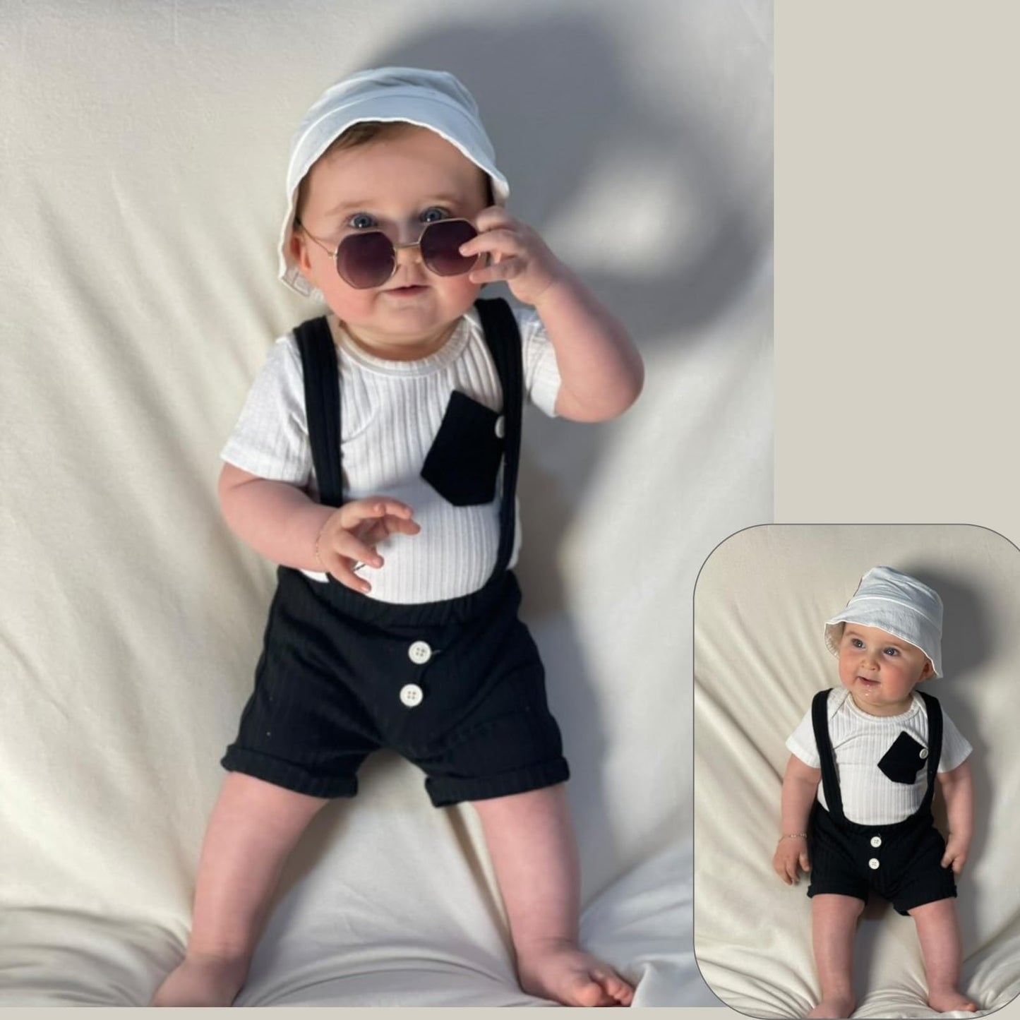 Unutiylo Baby Boy Outfits 0-12 Months Short Sleeve Romper Suspenders Pants Spring Summer clothes