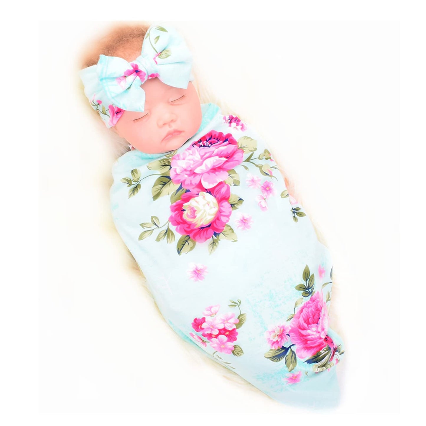 Galabloomer Newborn Receiving Blanket Headband Set Baby Flower Swaddle (vintage flower)