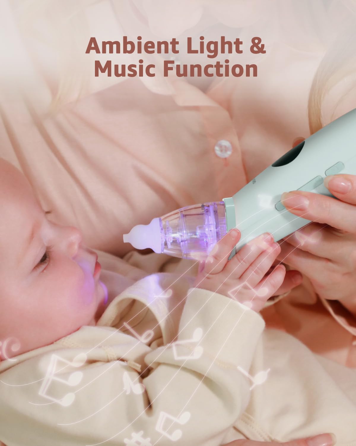 GROWNSY Nasal Aspirator for Baby | Baby Nose Sucker | Electric Nose Suction for Toddler, Ergonomic Booger Sucker with 3 Silicone Tips, Music & Light Soothing Function(White)
