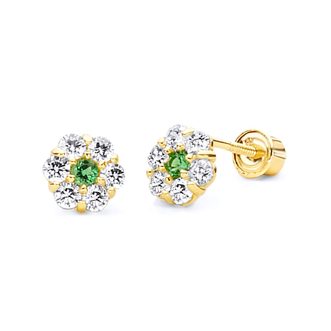 14k Yellow Gold Flower Stud Earrings with Screw Back - 12 Different Color Available