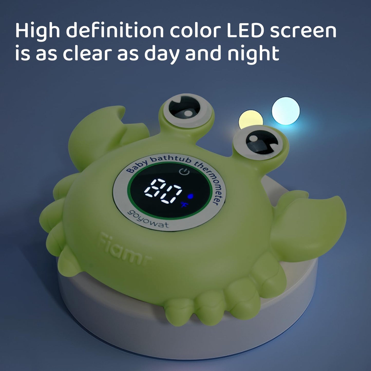 Baby Bath Thermometer with LED Display, Floating Crab Toy – 2-in-1 Water Safety Sensor for Infants, Color-Coded Alerts (Hot/Cold), Bath Tub Temperature Monitor, Cute Floating Bath Toy, Nursery