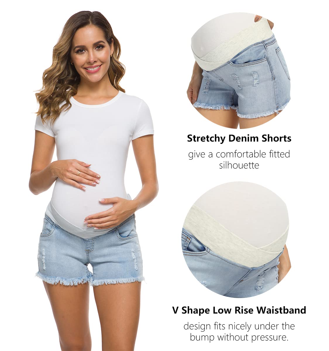 Foucome Women's Maternity Ripped Jean Shorts Summer Distressed Denim Shorts