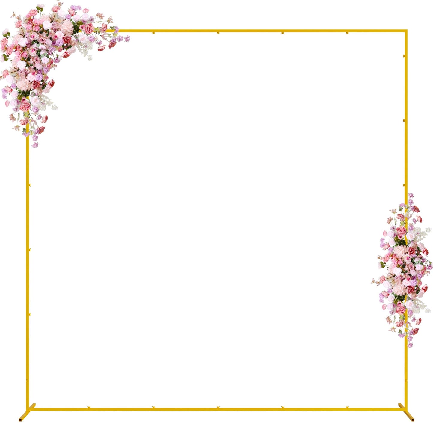 Wokceer Wedding Arch Backdrop Stand Square 6.6FTx6.6FT Gold Metal Balloon Arch Stand Garden Arbor Backdrop Frame for Wedding Birthday Party Baby Shower Photo Booth Background Decoration