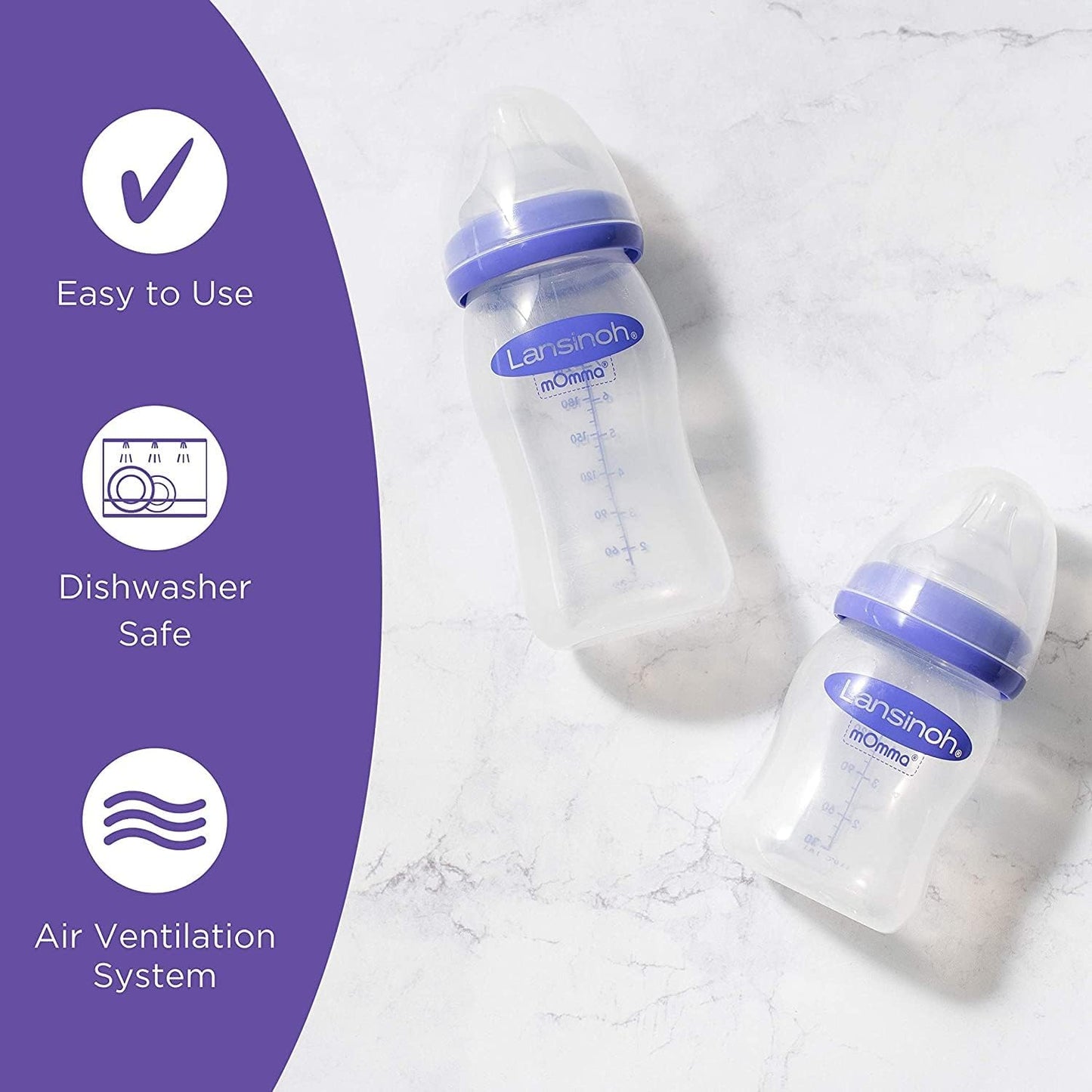 Lansinoh mOmma Breastmilk Feeding Bottle with NaturalWave Nipple, 8 Ounce, BPA (Pack of 2) (2)