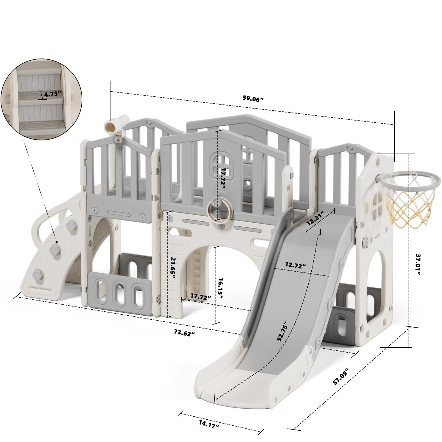 KORIMEFA 8 in 1 Toddler Slide Set, Kids Slide for Toddlers Age 1-3, Toddler Climber PlaySet with Basketball Hoop and Ball, Outdoor Indoor Kids Playground for Toddlers 1-3, Beige