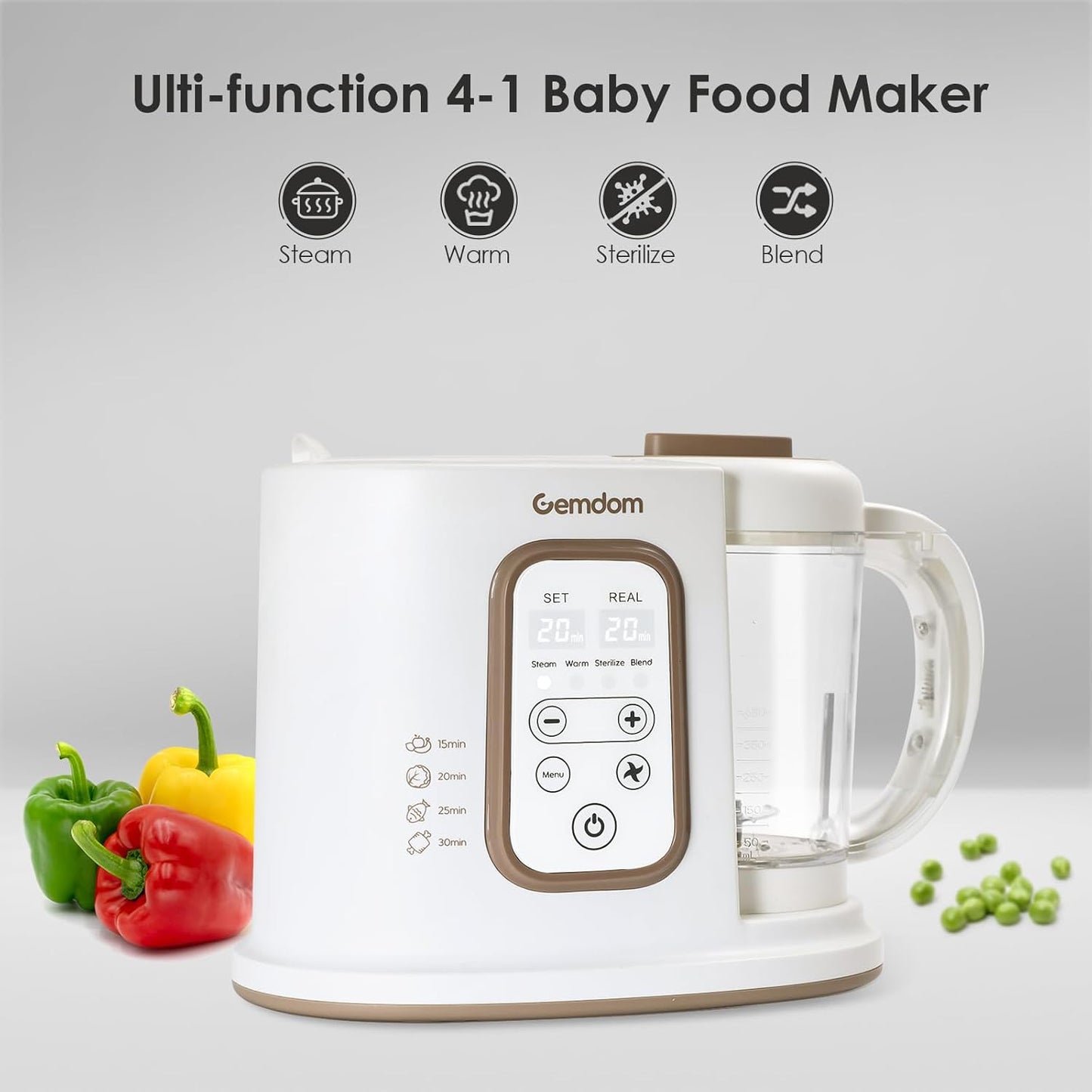 Large 4.5 Cup Baby Food Maker, 4-1 Steamer and Blender Food Processor for Homemade Organic Puree Smoothie Mash, Sterilize and Warm Function, 6 Pack Reusable Food Pouches, Baby Essentials