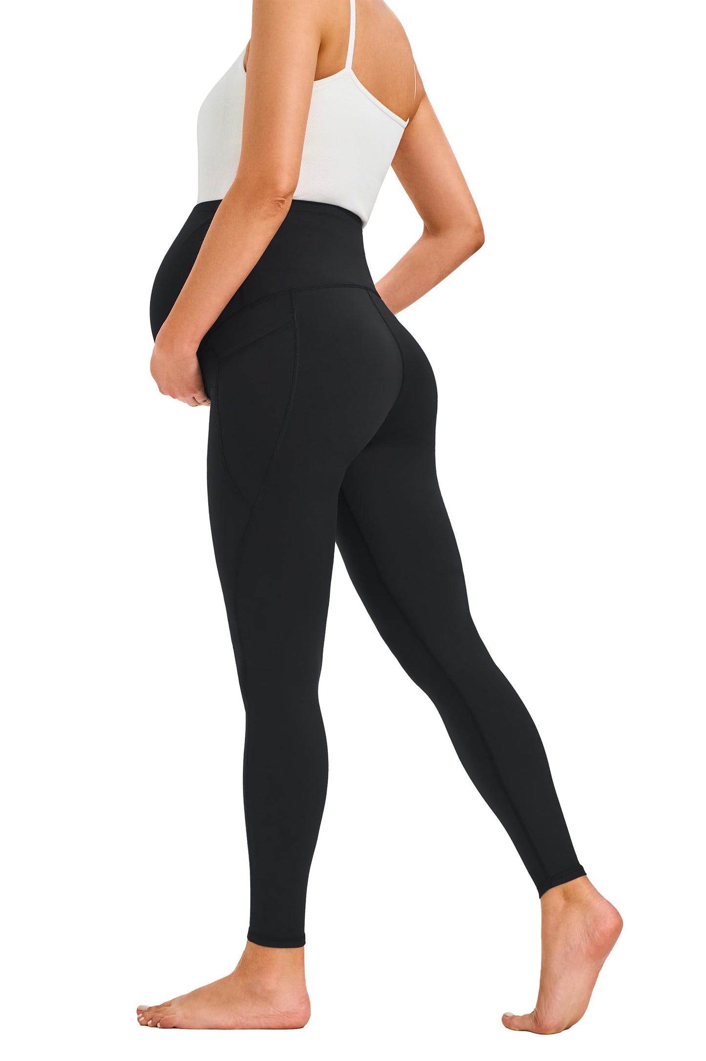 JOYSPELS Smooth Feeling Maternity Leggings Over The Belly with Pockets Workout Pregnancy Leggings