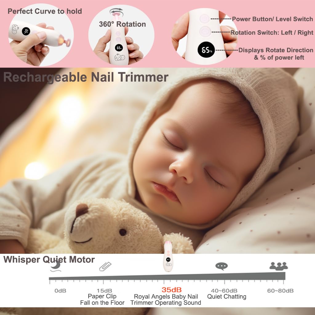 Baby Nail Trimmer 21 in 1, Usage Labeled Case & 13 Extra Replacement Tools, Royal Angels Baby Electric Nail File, Baby Nail Care, Nail Clipper Newborn Toddler Toes & Fingernails Nail Kit (Blue)