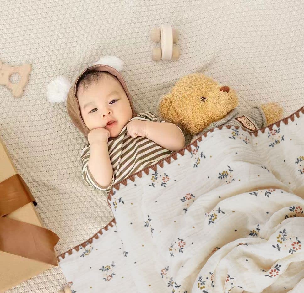 Baby Soft Muslin Thick Blanket Cotton and Dotted Backing Double Layer Receiving Blanket 40"x40" Bunny