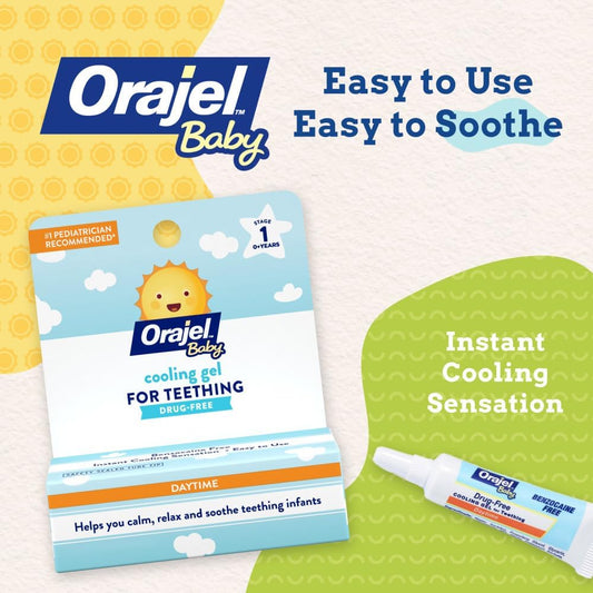 Orajel Baby Daytime Cooling Gel for Teething, Drug-Free, #1 Pediatrician Recommended Brand for Teething*, One .33oz Tube