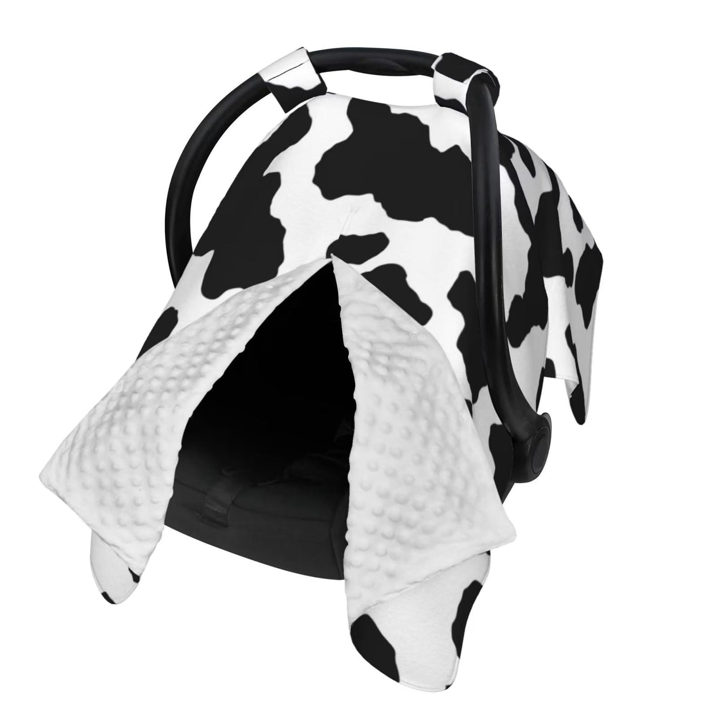 9CH Car Seat Covers for Babies, Peekaboo Opening Minky Car Seat Cover for Baby Mom Nursing Breastfeeding Covers, Winter Minky Baby Carrier Cover for Girls Boys (Black Star)