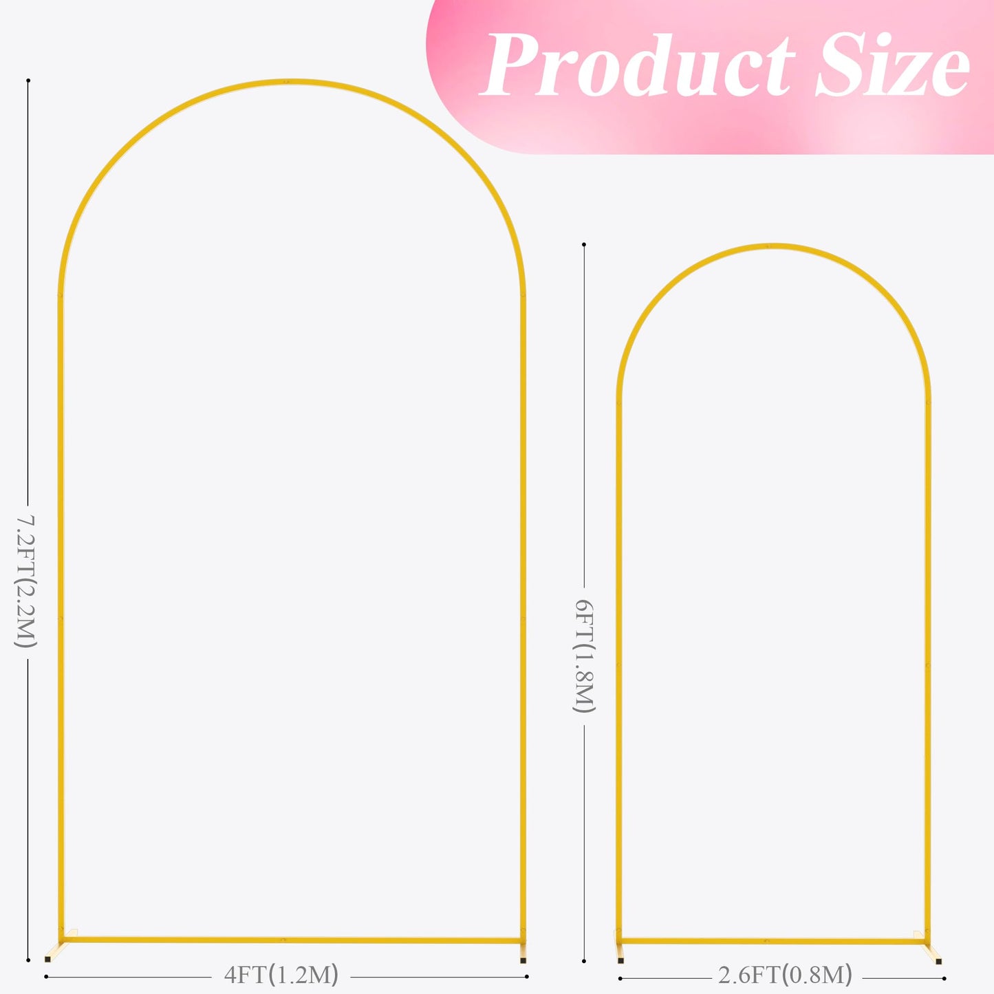Wokceer Wedding Arch Backdrop Stand 7.2FT, 6.6FT White Metal Arch Stand Set of 2 for Birthday Party Wedding Ceremony Baby Shower Graduation Decoration