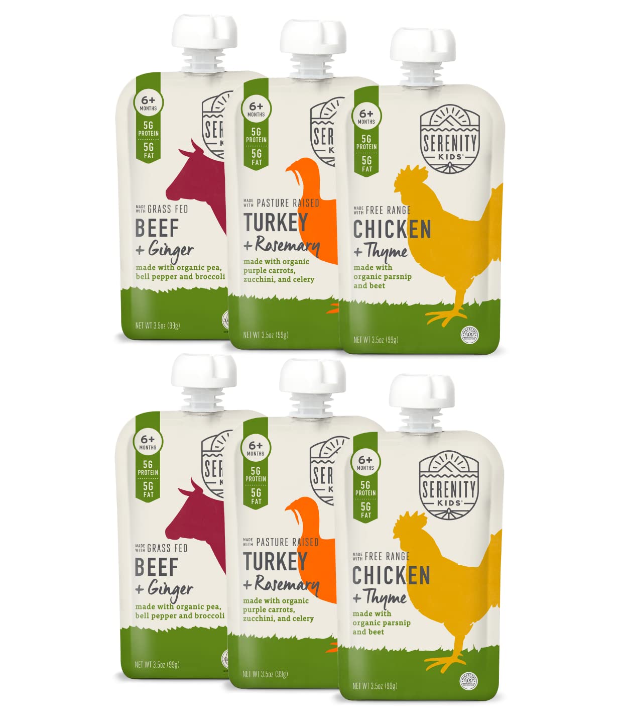 Serenity Kids 7+ Months World Explorers Baby Food Pouches Puree Made With Ethically Sourced Meats & Organic Veggies | 3.5 Ounce BPA-Free Pouch | Beef Chimichurri | 6 Count