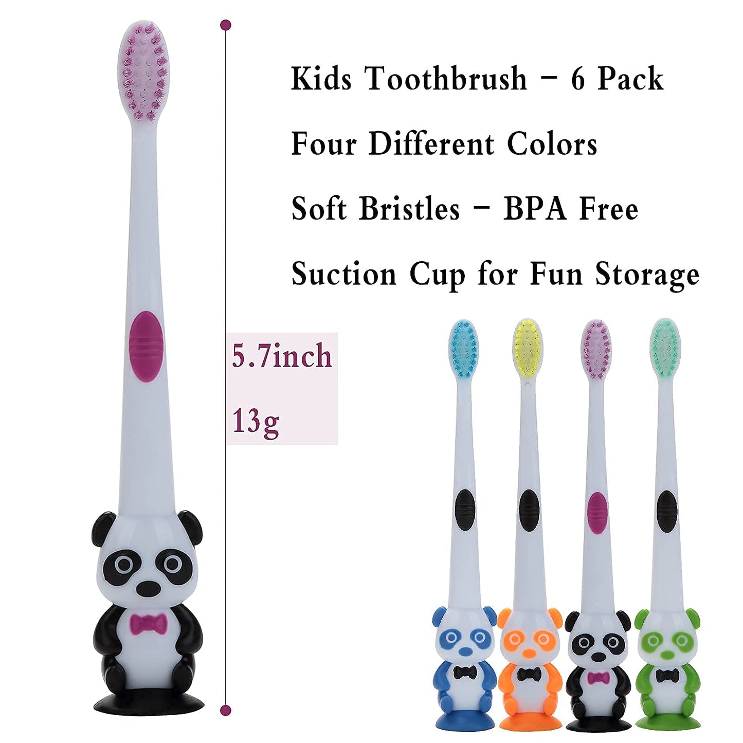 Kids toothbrushes 6 Pack Set Soft Bristles with Suction Cup, Includes Travel Covers, Bear Panda toothbrushes for Kids Boys & Girls, Toddlers &Children Teeth Age 3+