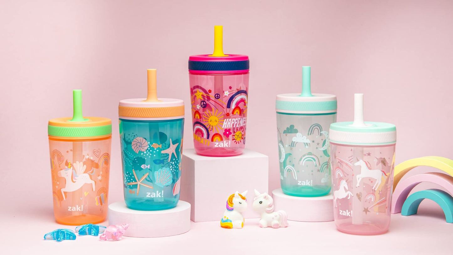 Zak Designs Disney Princess Kelso Toddler Cups For Travel or Home, 15oz 2-Pack Plastic Sippy Cups, Leak-Proof For Kids (Ariel, Aurora, Belle, Cinderella, Jasmine, Mulan, Rapunzel, Tiana)