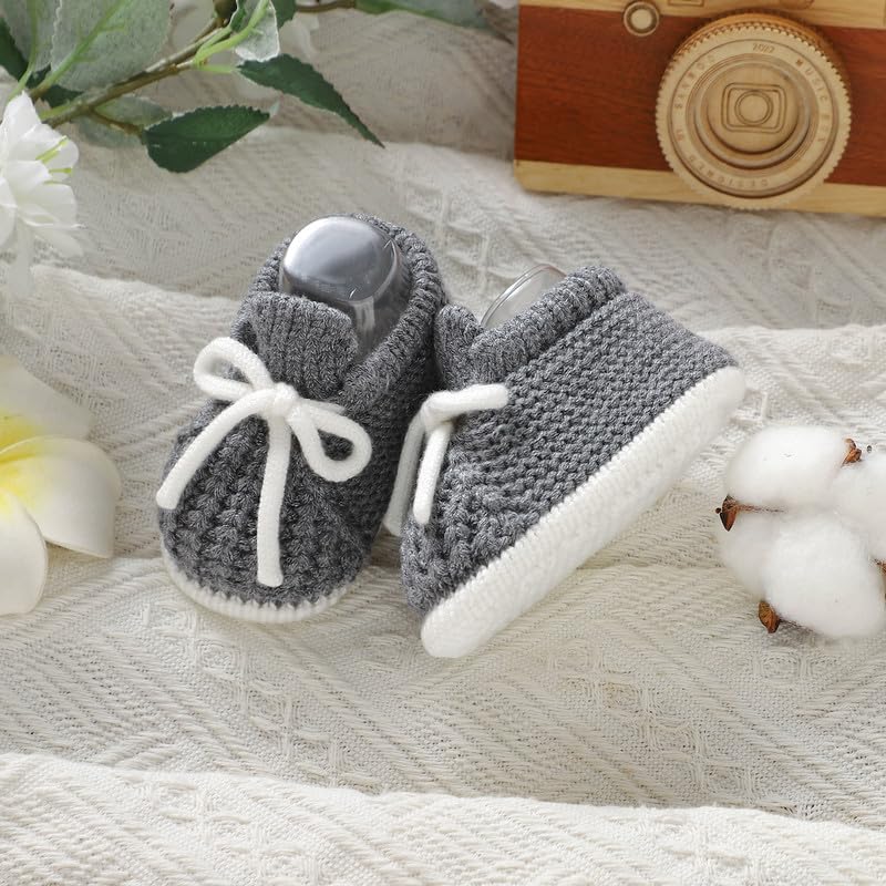 LAWKUL Baby Booties Knit Newborn Shoes Cozy First Walkers Infant Toddler Boots for Boy Girls 0-3 Months