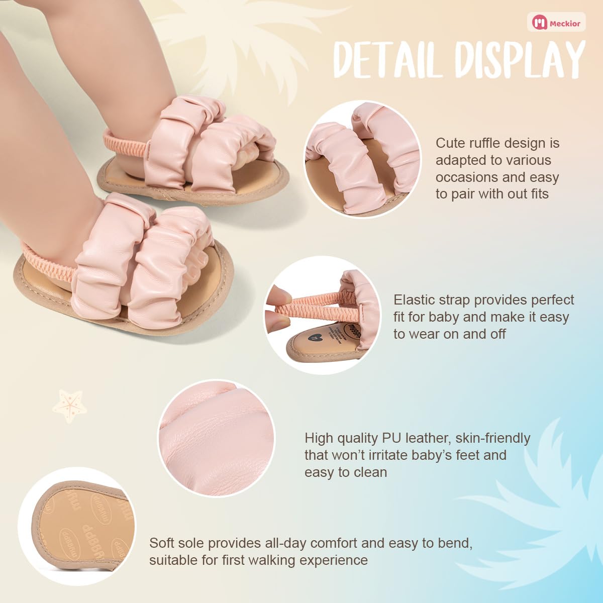Meckior Infant Baby Girls Boys Summer Sandals Open Toe Lace Princess Dress Wedding Flats Shoes Newborn Toddler Soft Non-slip Sole First Walker Crib Shoes