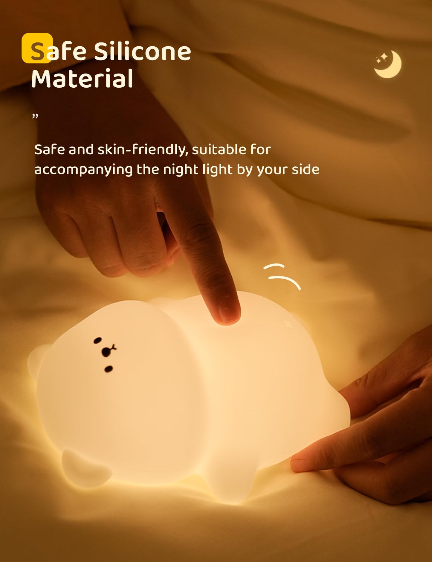Nursery Night Light, RGB Bunny with 7 Colors & 3 Dim Levels, Rechargeable Silicone, Room Decor & Kids Gift