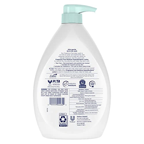 Baby Dove Sensitive Skin Care Baby Wash Fragrance Free Moisture For Baby Bath Time Fragrance Free and Hypoallergenic, Washes Away Bacteria 34 oz (Pack of 1)
