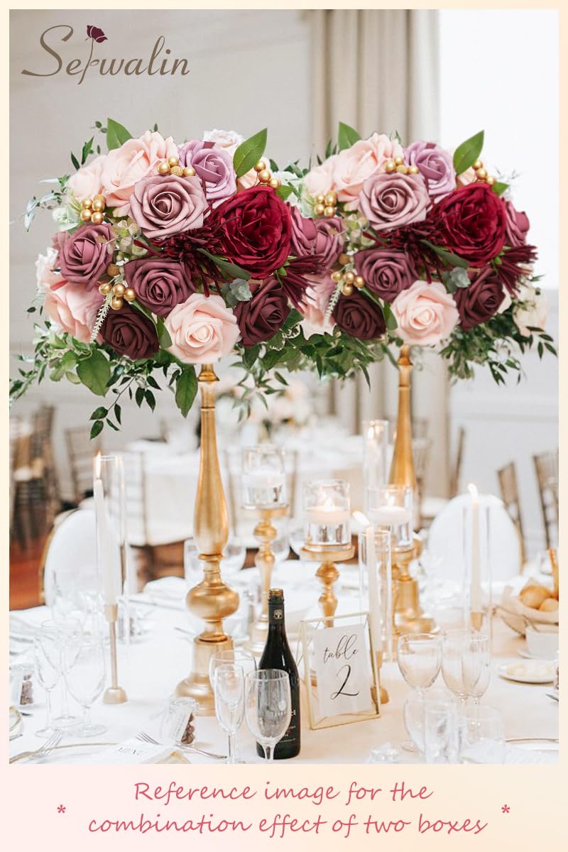 Serwalin Pink Artificial Flowers, Silk Fake Flowers for DIY Wedding Bridal Bouquets, Wedding Cake Flowers for Table Centerpieces Baby Shower Birthday Party Home Decorations