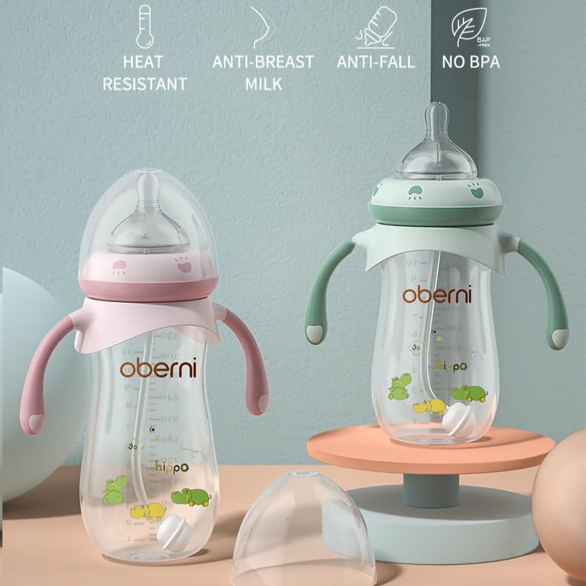 Baby Bottles, Weighted Straw Toddler Milk Bottles with Non-Slip Handle, Size + Variable Fast Flow, 12+ Months, BPA-Free, Blue/1Pack/9oz