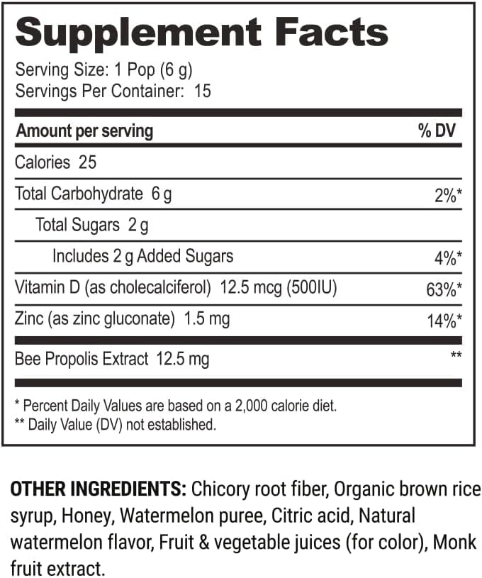 Kids Throat Soothing Lollipops by Beekeeper's Naturals - Doctor Formulated Immune Support, Vitamin D & Honey, Under 2g Sugar, Clean Ingredients,15 ct