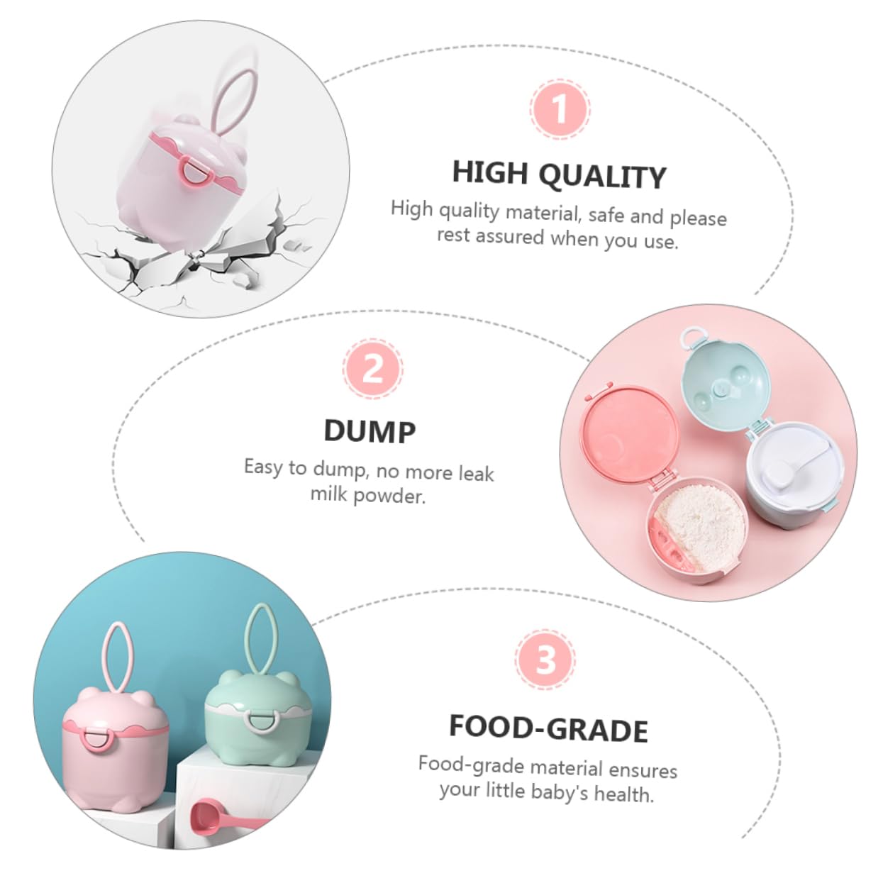 3pcs Portable Storage Tank Formula Holder Rice Flour Grid Seal Container Baby Clothes Complementary Food Container for Formula Milk Powder Formula Dispenser Packing Box