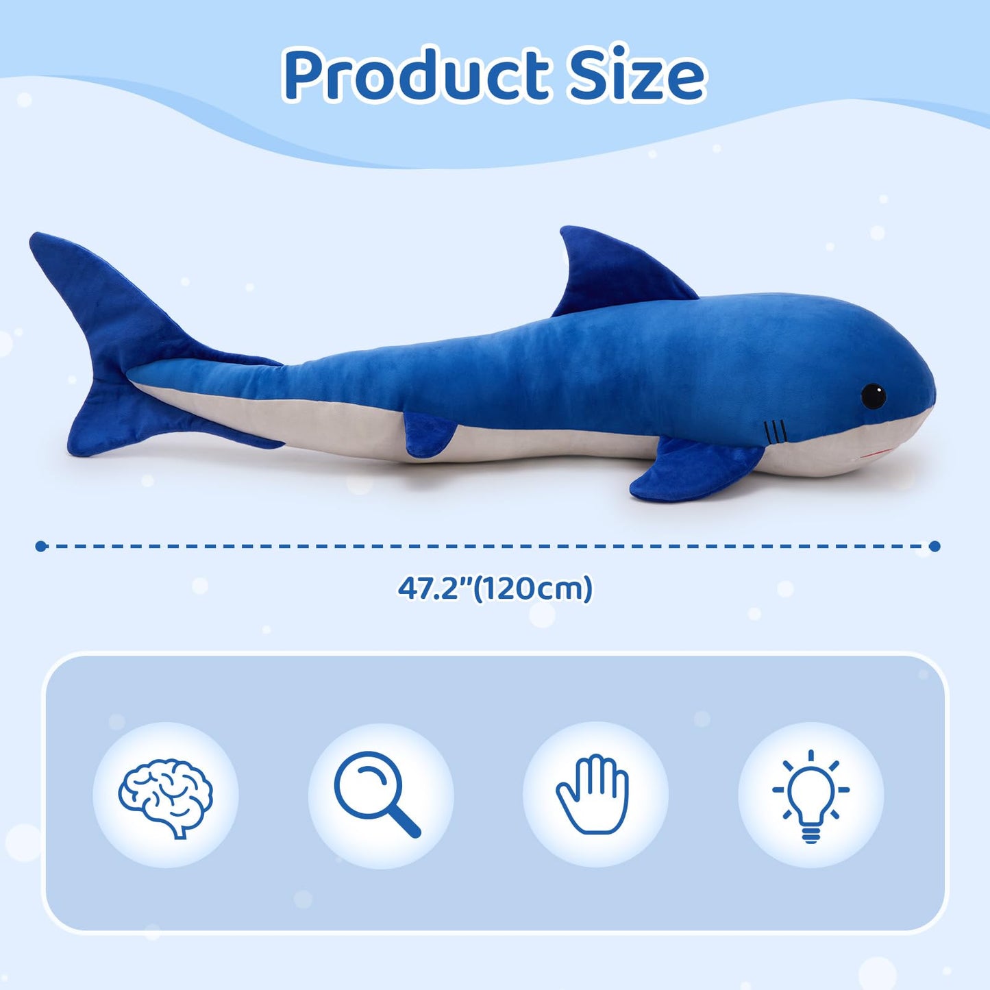 Tezituor 43.3 inch Giant Whale Stuffed Animal, Large Stuffed Whale Plush Ocean Toys, Hugging 4ft Soft Whale Plush Pillow for Girls Boys