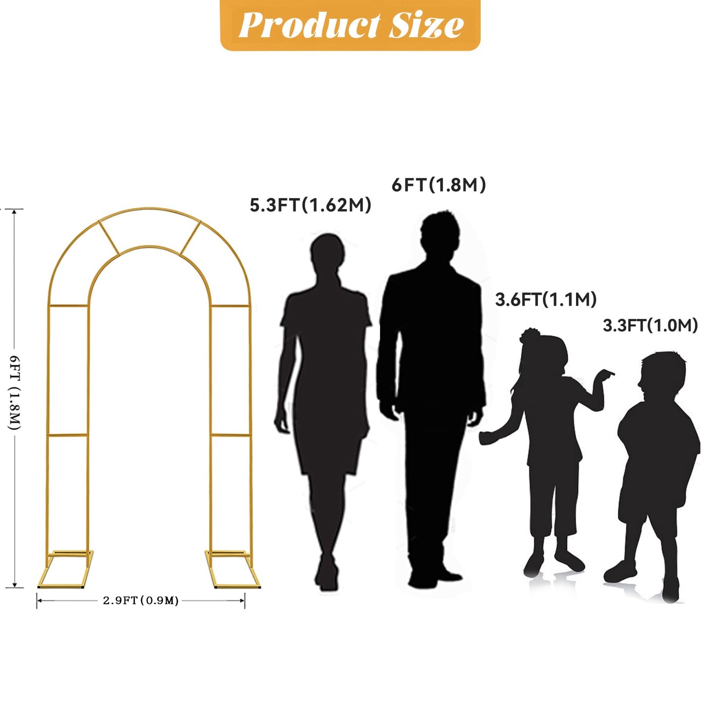 Double Arch Backdrop Stand Metal Open Arch Backdrop Frame U Shaped Wedding Arches for Ceremony Baby Shower Garden Birthday Party Decoration (Gold, 6FT×3FT)