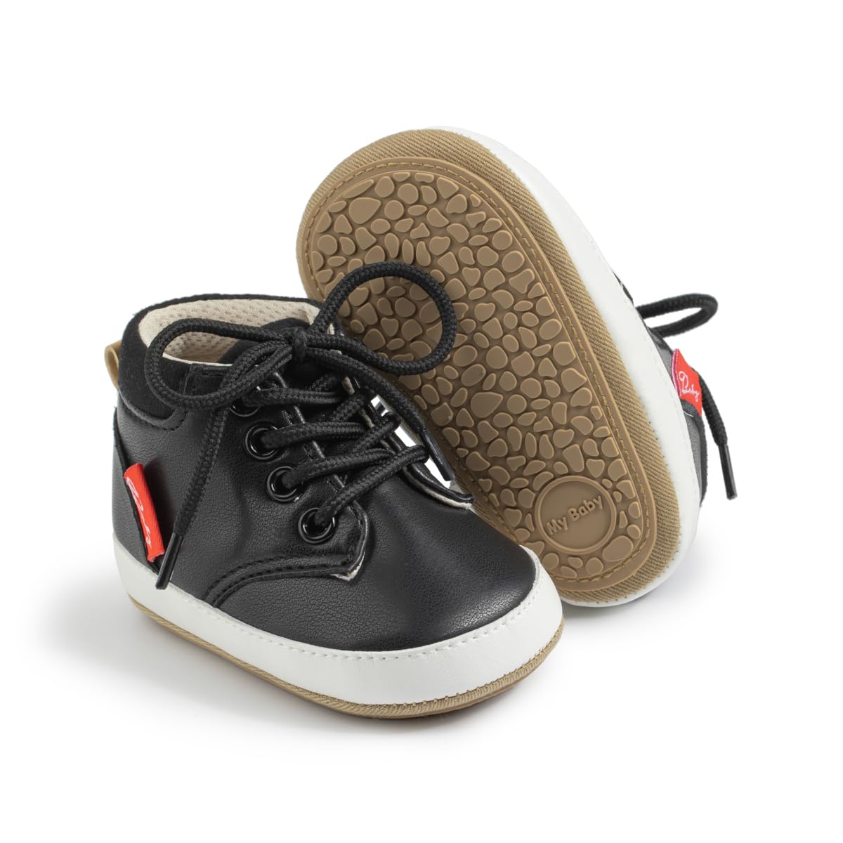 Meckior Toddler Baby Boys Girls High Tops Ankle Sneakers Soft Anti-Slip Sole PU Leather Moccasins Infant Newborn Prewalker First Walking Crib Shoes