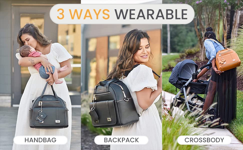New and Upgraded Diaper Bag Backpack, Leather Baby Bag Tote Diaper Backpack with Changing Pad, Hand Sanitizer Holder Stroller Hooks, Lightweight Stylish Mommy Bag Daisy Collection