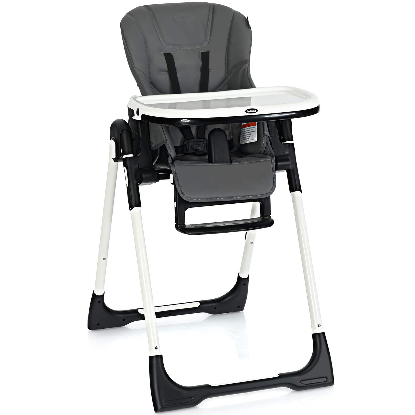 INFANS High Chair for Babies & Toddlers, Foldable Highchair with Multiple Adjustable Backrest, Footrest and Seat Height, Removable Tray, Detachable PU Leather Cushion, Built-in Rear Wheels (Black)