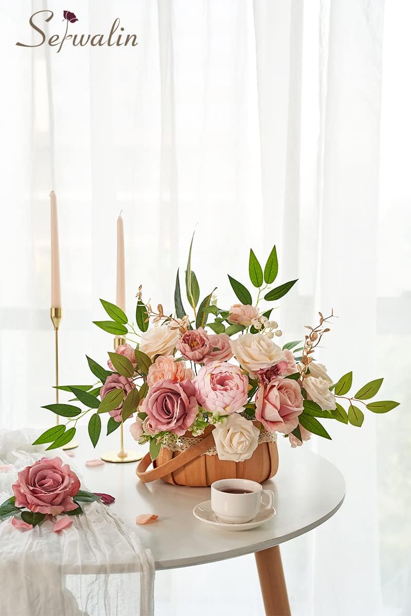 Serwalin Pink Artificial Flowers, Silk Fake Flowers for DIY Wedding Bridal Bouquets, Wedding Cake Flowers for Table Centerpieces Baby Shower Birthday Party Home Decorations