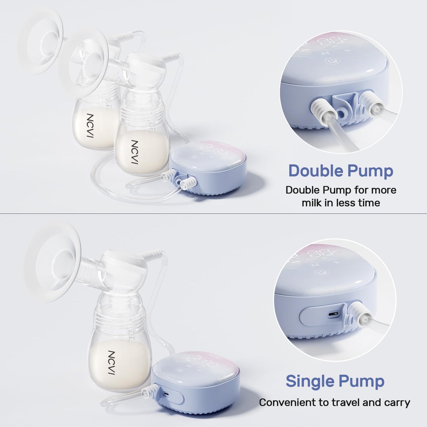 NCVI Double Electric Breast Pump XB-8122-2 with 4 Modes 9 Levels, Breastfeeding Pump with 21/24mm Flanges, Rechargeable Milk Pump Ultra-Quiet for Home & Travel, LED Touchscreen