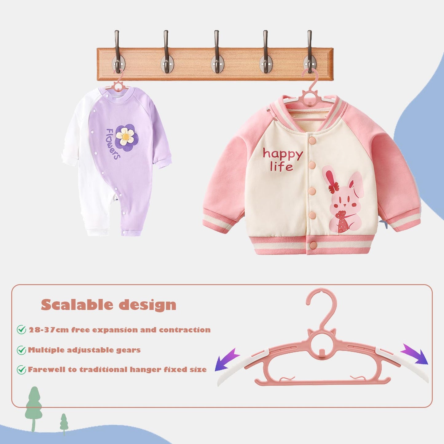 Baby Nursery Closet Hangers, Ultra Thin Non-Slip and Extendable Laundry Infant Pant Hanger for Newborn Clothes - 20pcs11-14" Pink Adjustable Children Coat Hanger for Girl Boy Toddler Kids Child