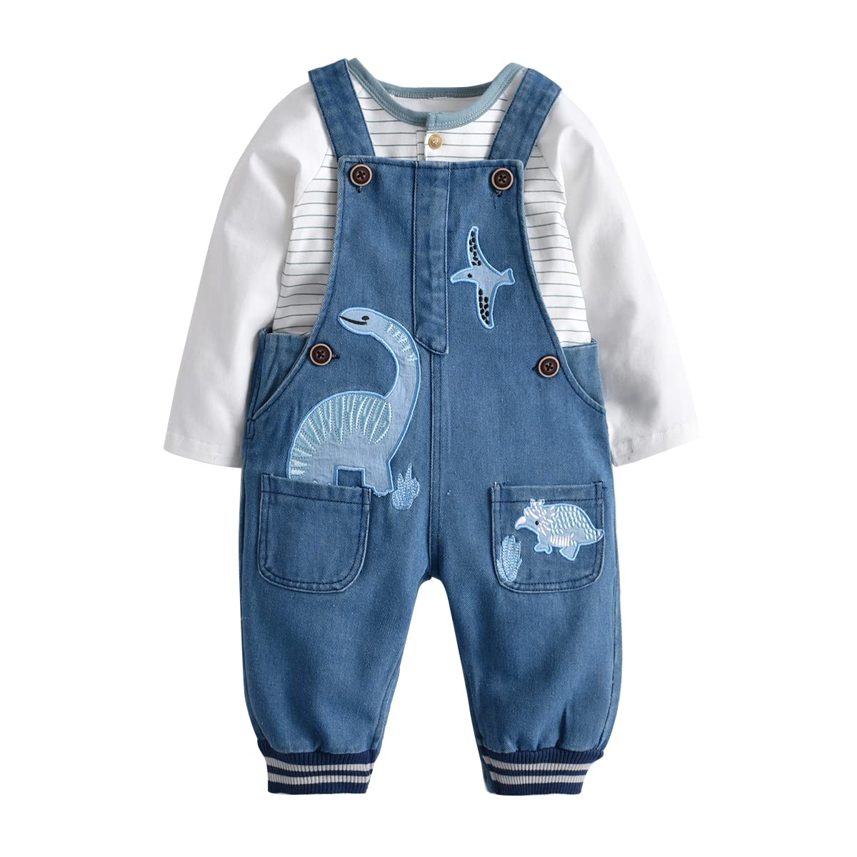 Baby Boy Clothes Set Infant Boy's Long Sleeve Romper+Dinosaur Denim Overalls Toddler Boys Fall Winter Outfits Suit