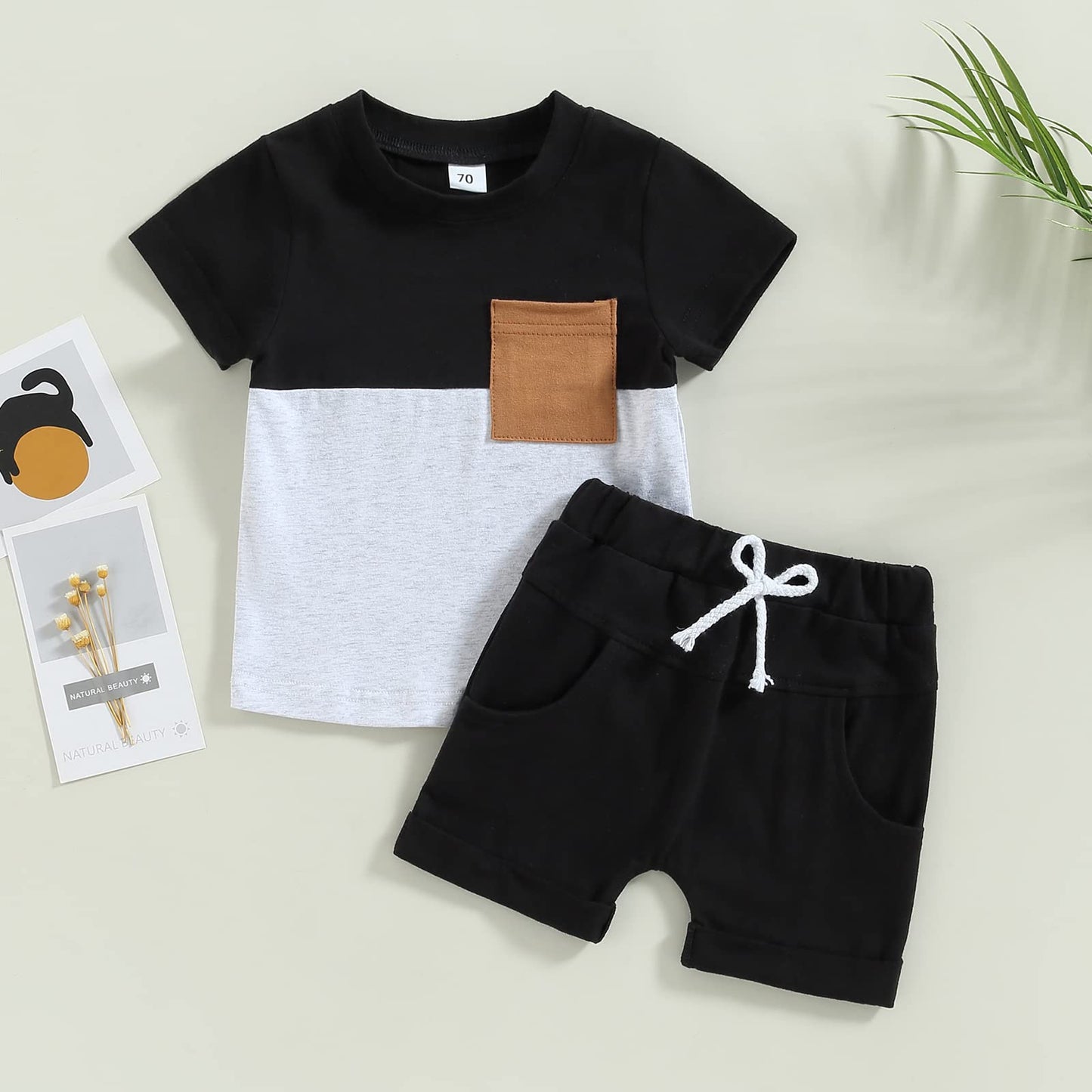 Karwuiio Toddler Baby Boy Summer Outfit Short Sleeve T-Shirt Tops Elastic Waist Shorts Set Baby Boys Clothes