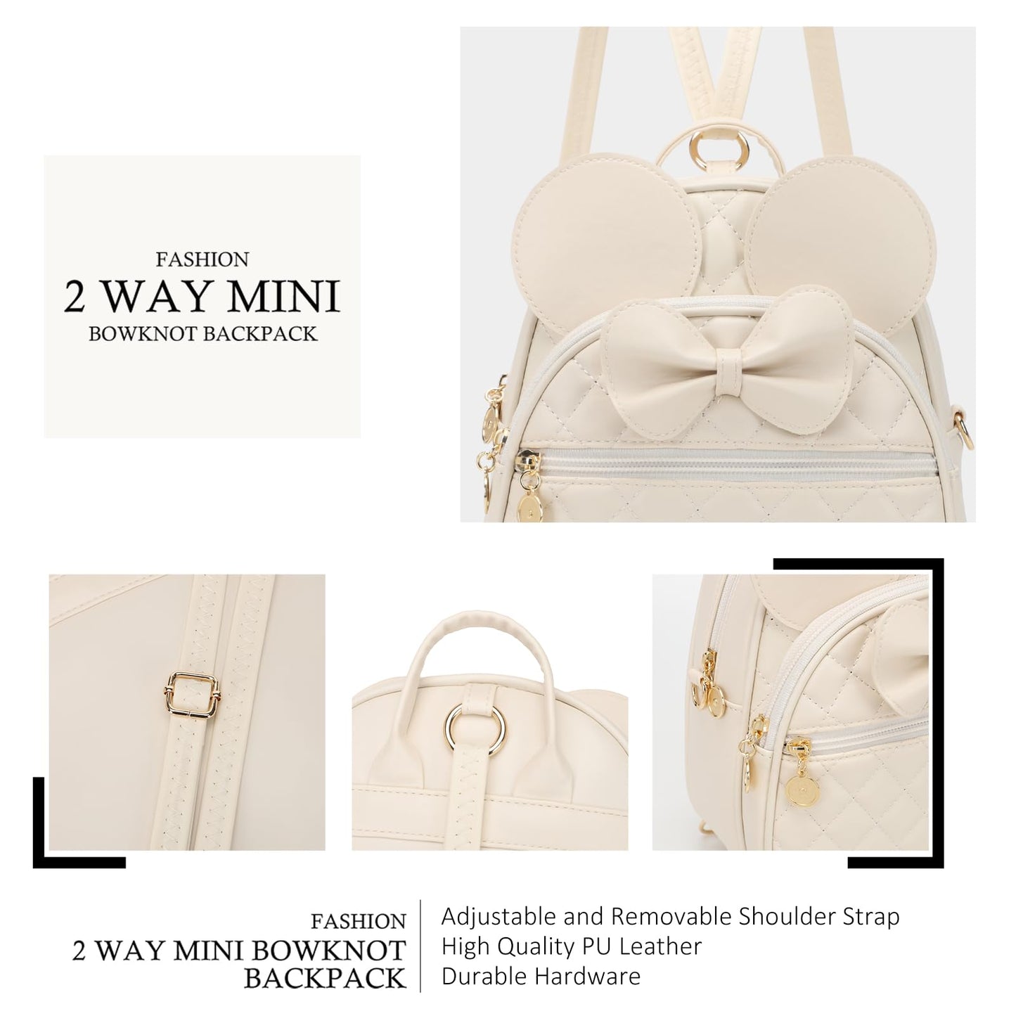 KL928 Girls Bowknot Polka Dot Cute Mini Backpack Small Daypacks Convertible Shoulder Bag Purse for Women
