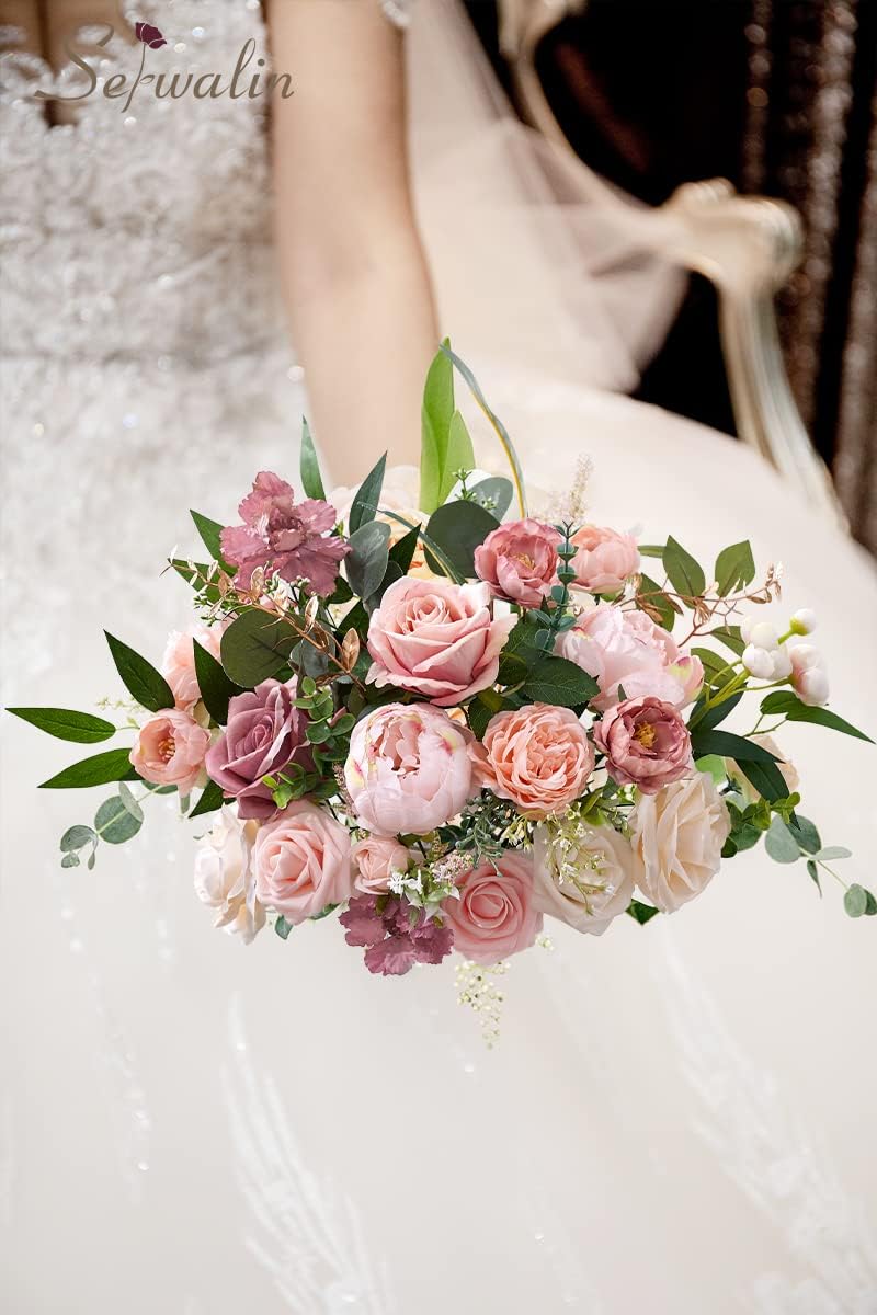 Serwalin Pink Artificial Flowers, Silk Fake Flowers for DIY Wedding Bridal Bouquets, Wedding Cake Flowers for Table Centerpieces Baby Shower Birthday Party Home Decorations