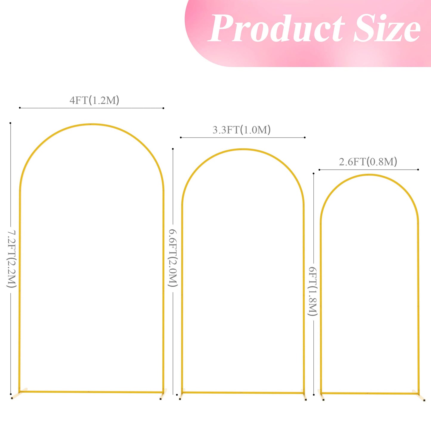Wokceer Wedding Arch Backdrop Stand 6FT, 5FT, 4FT Set of 3 Gold Metal Arch Stand for Wedding Ceremony Baby Shower Birthday Party Decor