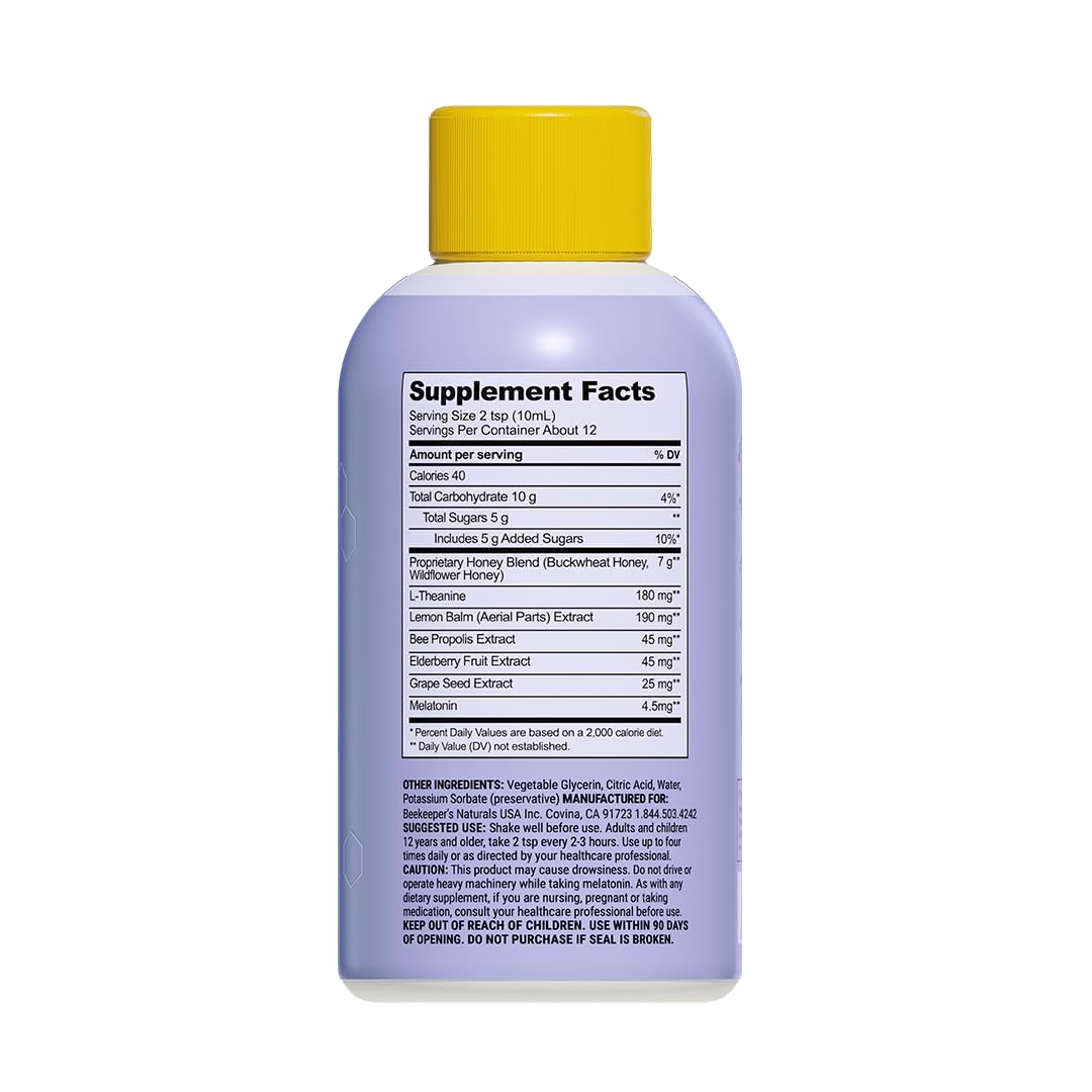 Beekeeper's Naturals Propolis Honey Cough Syrup Daytime for Kids Immune Support with Elderberry, Vitamin C, Vitamin D & Raw Honey - Throat Soothing - Gluten Free & Clean Ingredients, 4 oz.