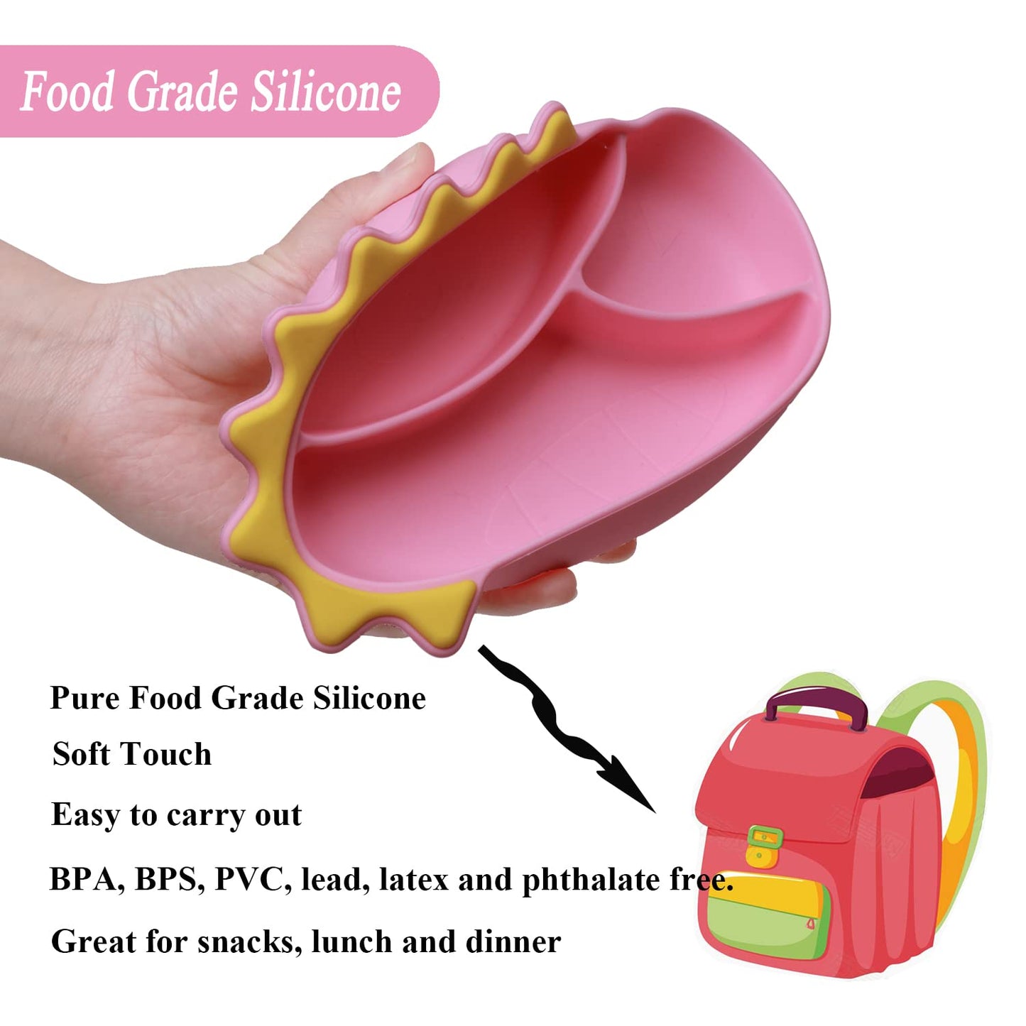 Silicone Suction Plates for Baby Toddler with Spoon Fork set Divided Dinosaurs Plates Self Feeding Training Baby Dinner Plate-Green Dinosaurs Plate Set