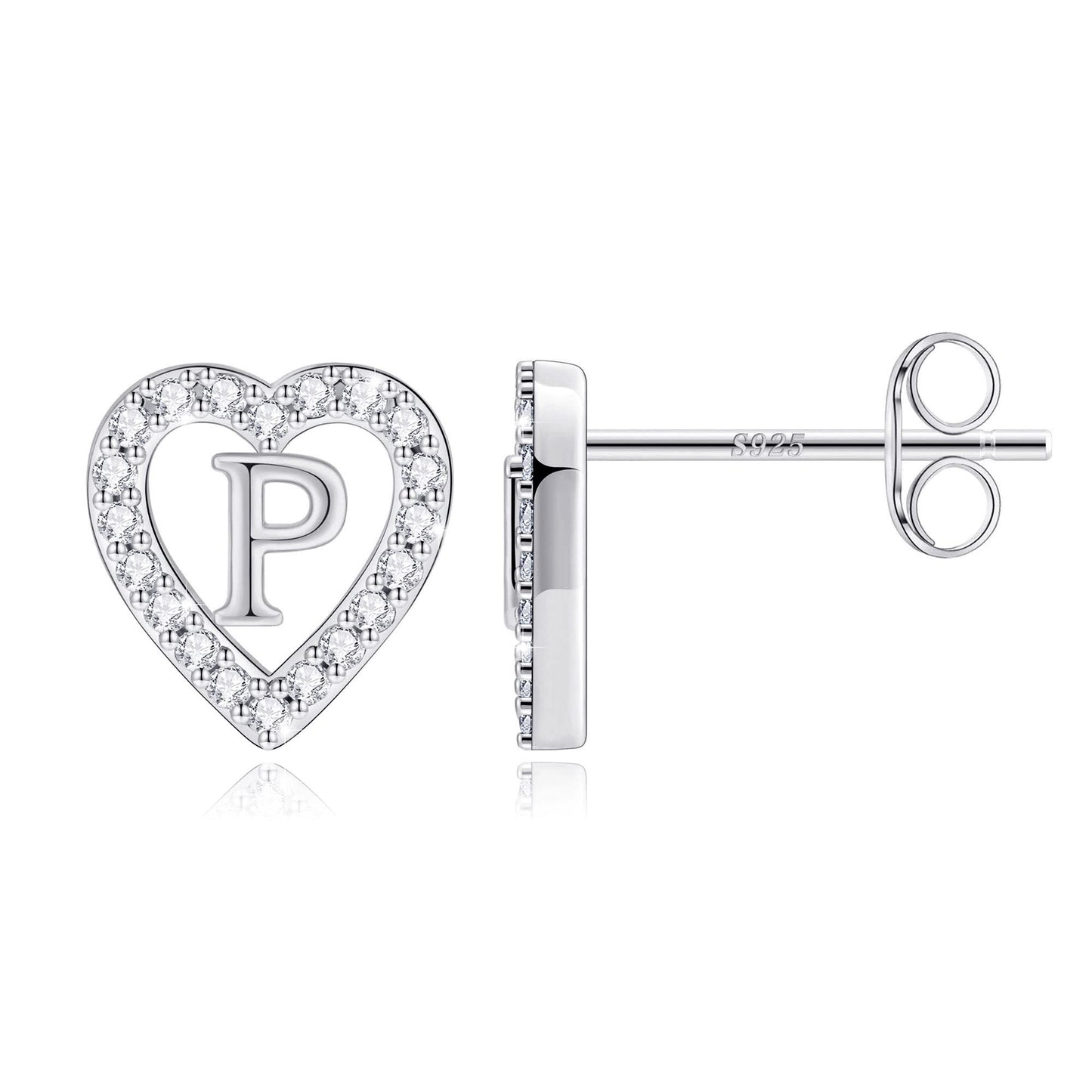 Anoup Heart Initial Stud Earrings - Gifts for Girls, Sterling Silver Post 14K Gold Plated All Over Hypoallergenic | CZ Simulated Diamond Stud Earrings | Birthday Gifts for Kids Toddlers Daughter